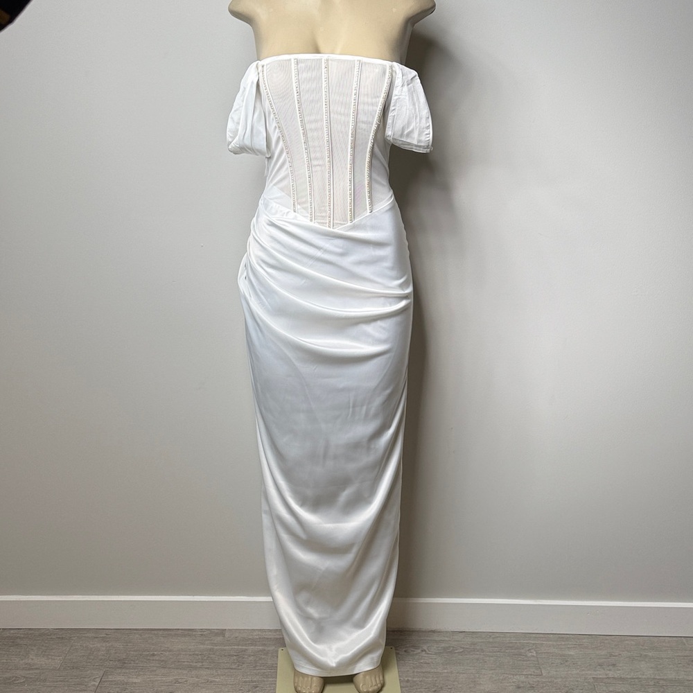 AKIRA White Strapless Satin Corset Gown